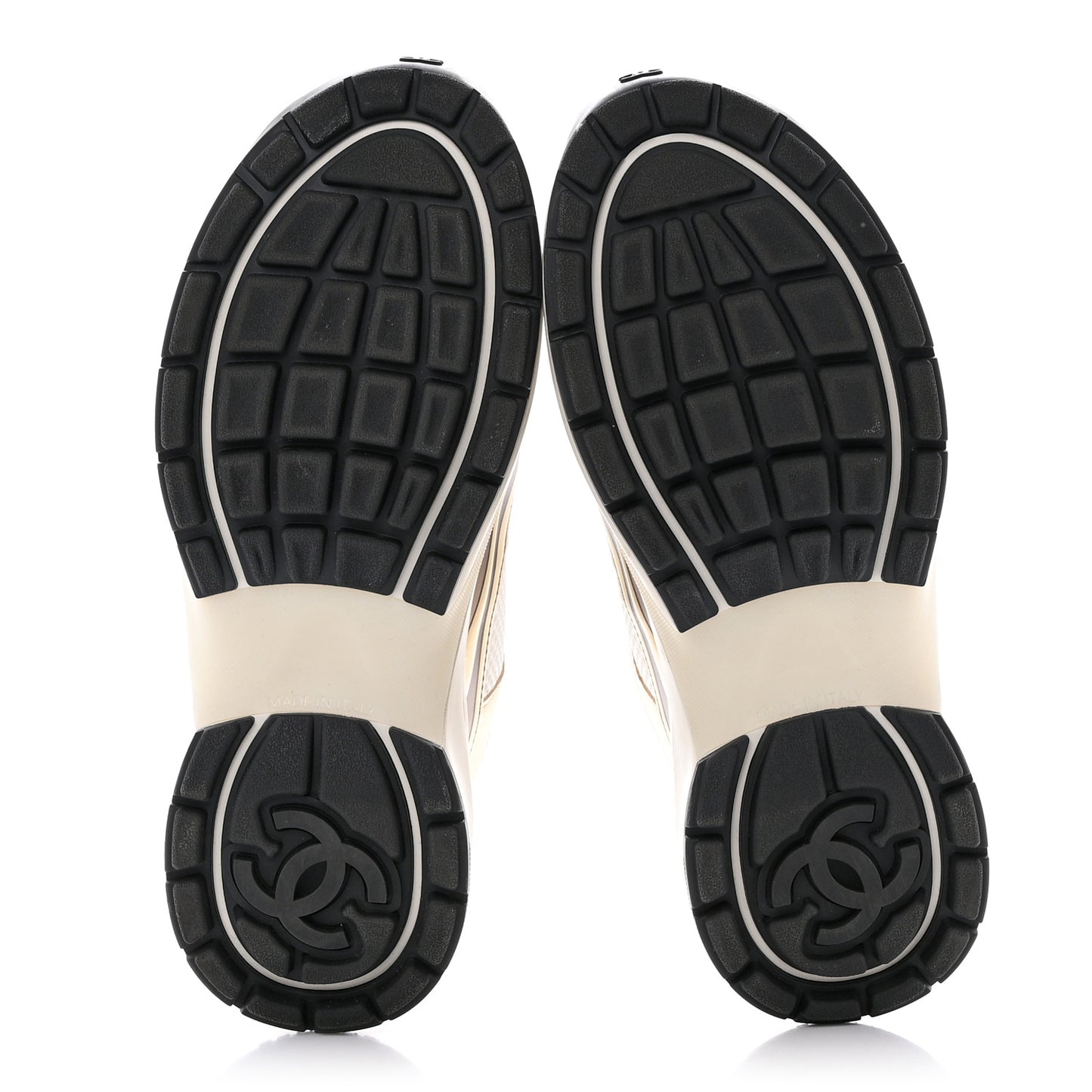 Fabric Laminated Calfskin Stretch CC Sneakers 36.5 White Gold Silver