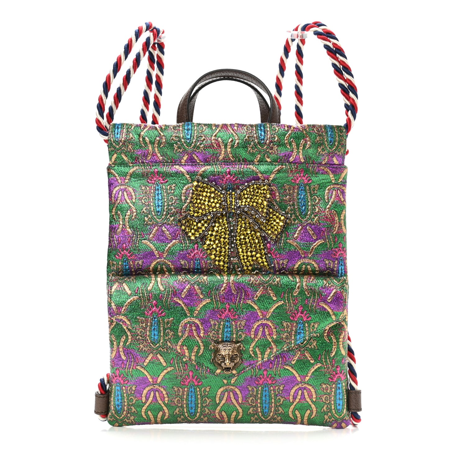 Brocade Animalier Bow Drawstring Backpack Multicolor