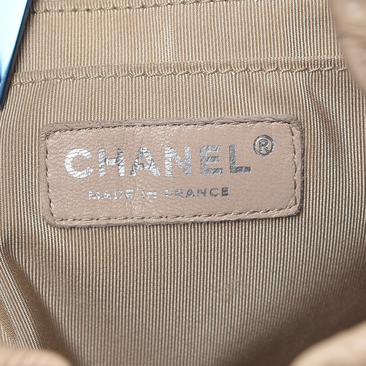 Deerskin Chevron Small CC Chain Bucket Bag Beige