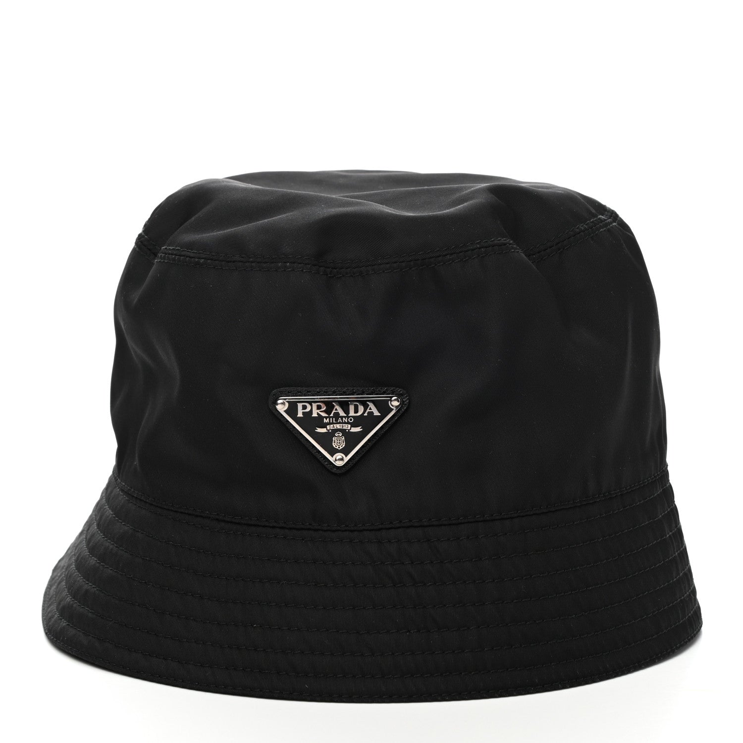 Prada Tessuto Nylon Metal Triangle Logo Mens Bucket Hat XL Black 3 of 8