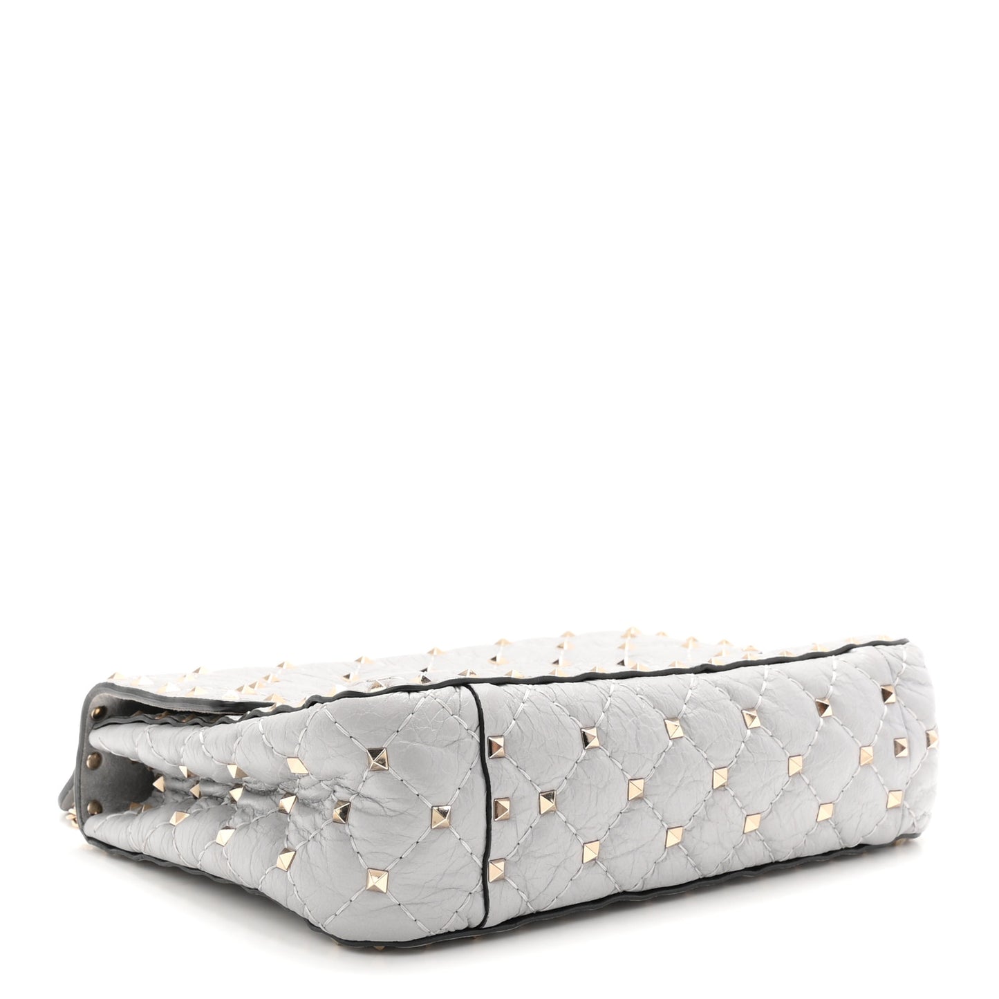 Craquele Nappa Medium Rockstud Spike Shoulder Bag Pastel Grey