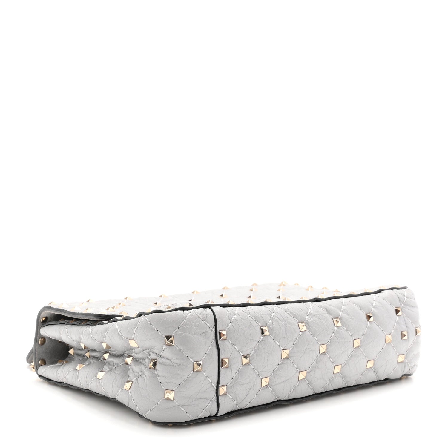 Valentino Garavani Craquele Nappa Medium Rockstud Spike Shoulder Bag Pastel Grey 4 of 10