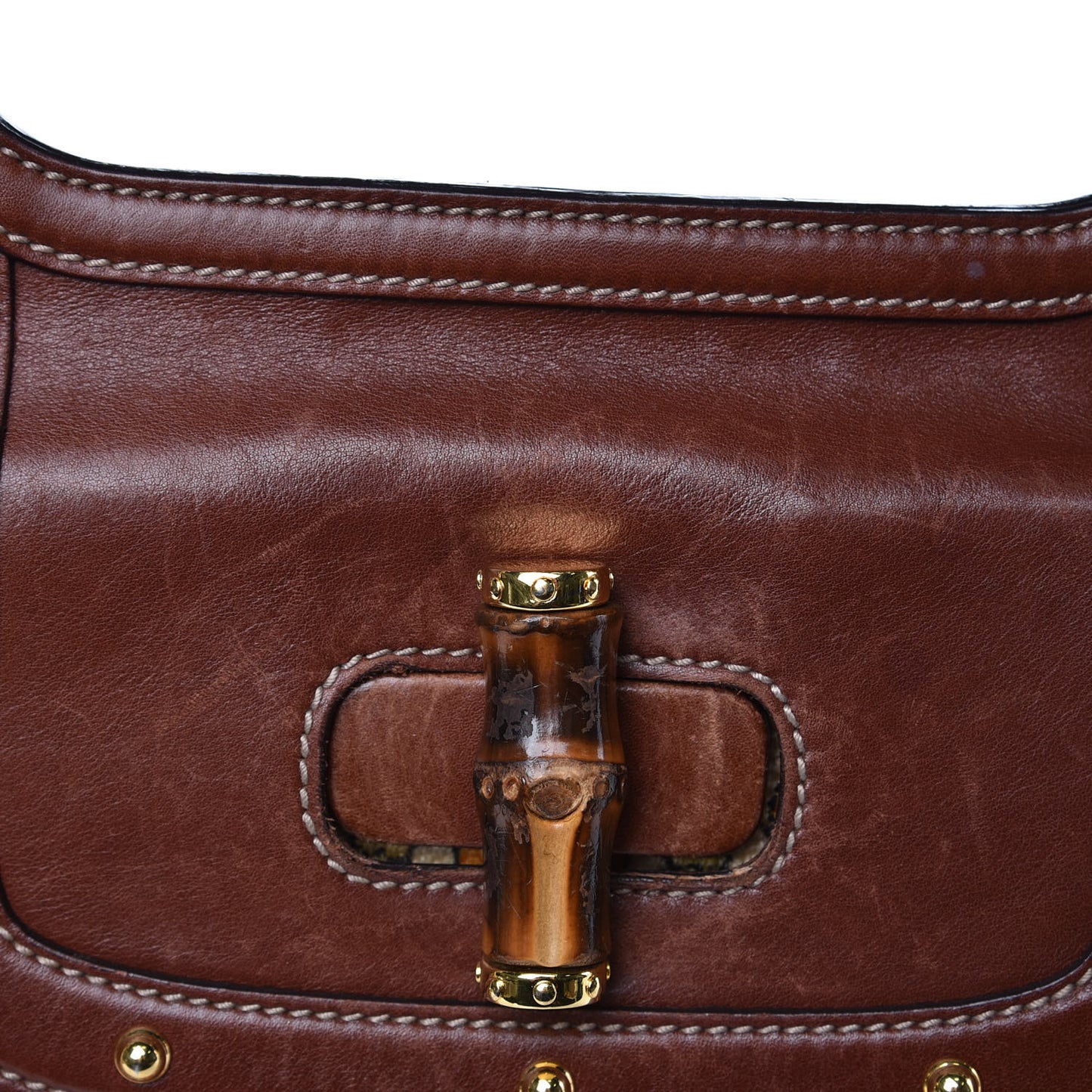 Canvas Pigna Print Peggy Bamboo Top Handle Bag Brown