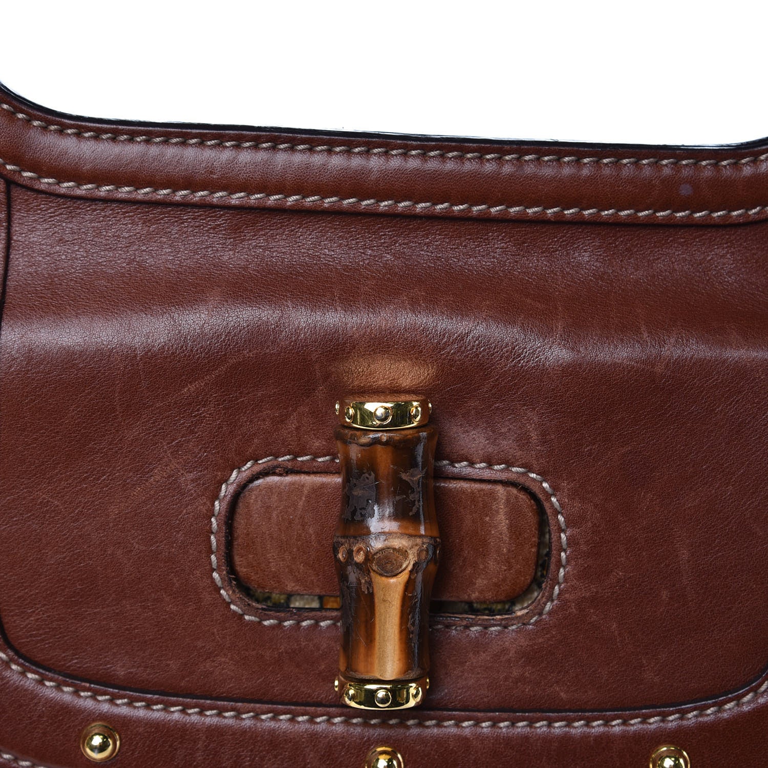 Gucci Canvas Pigna Print Peggy Bamboo Top Handle Bag Brown 10 of 13