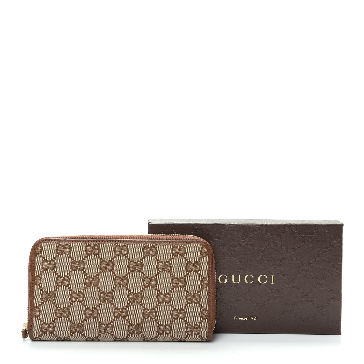 Monogram Dollar Calfskin Zip Around Wallet Beige Ebony Tabacco