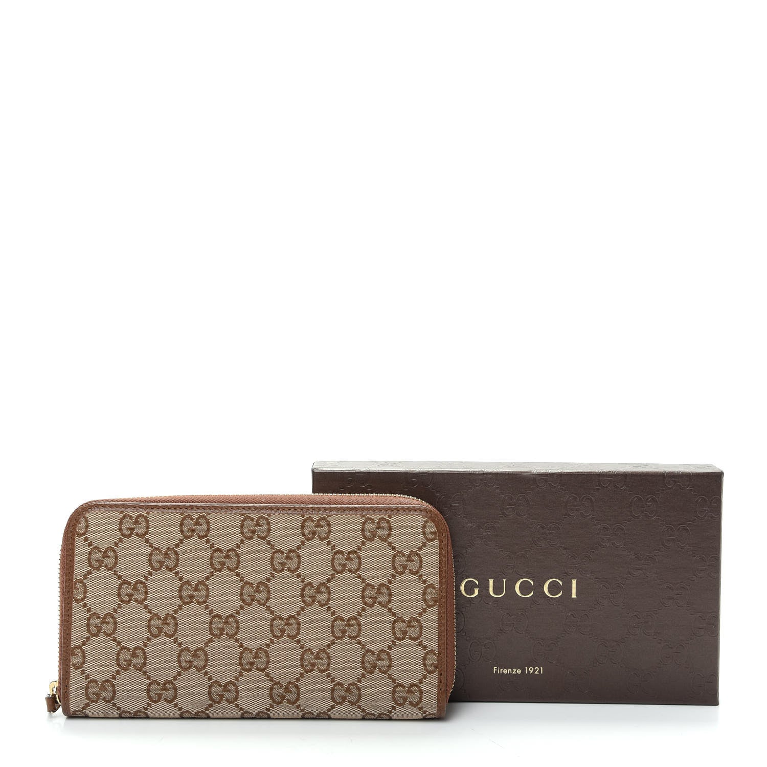 Gucci Monogram Dollar Calfskin Zip Around Wallet Beige Ebony Tabacco 8 of 8