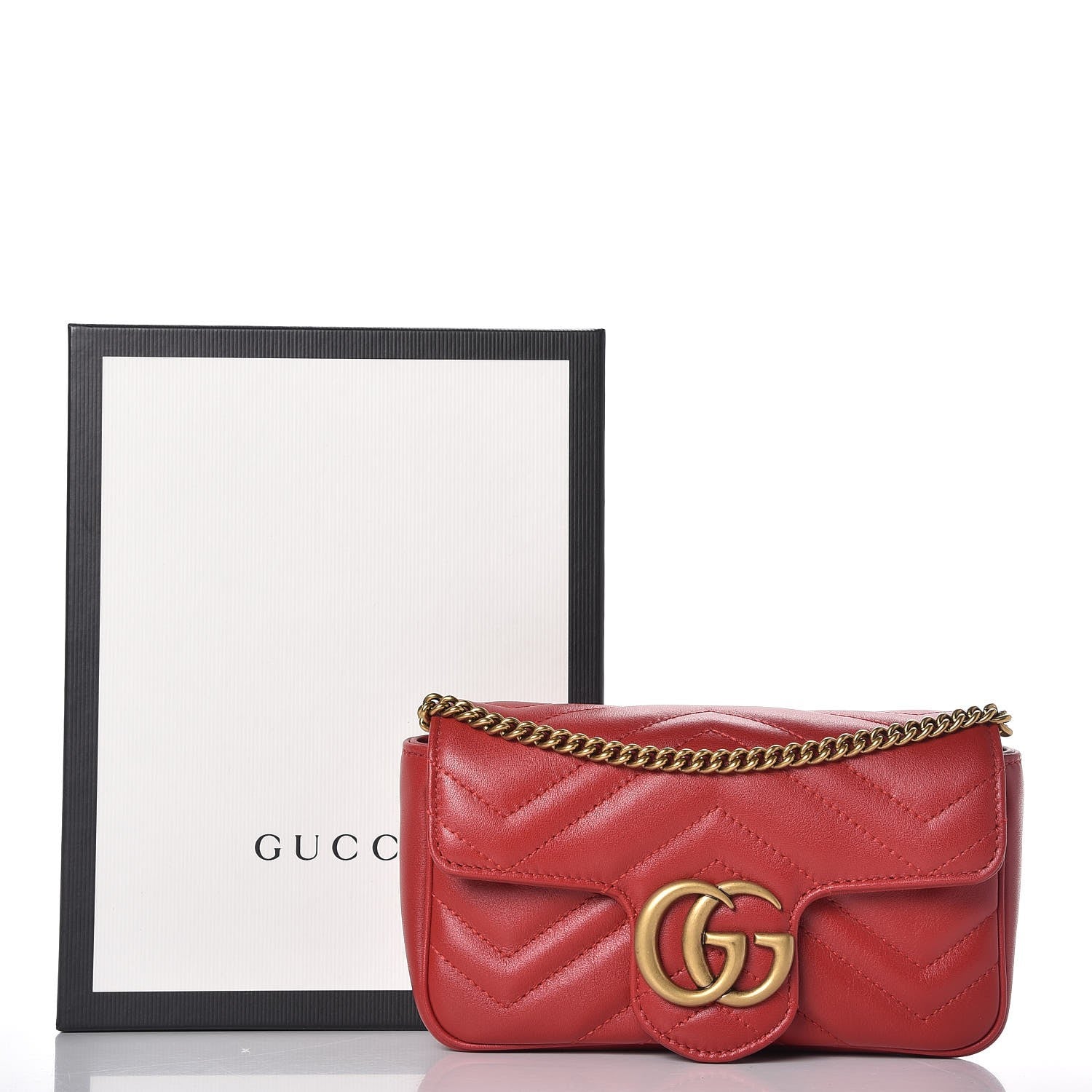 Gucci Calfskin Matelasse Super Mini GG Marmont Shoulder Bag Hibiscus Red 10 of 10