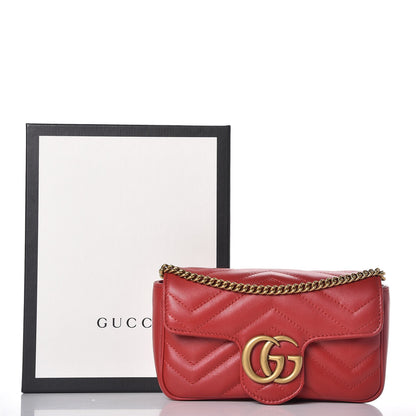 Gucci Calfskin Matelasse Super Mini GG Marmont Shoulder Bag Hibiscus Red 10 of 10