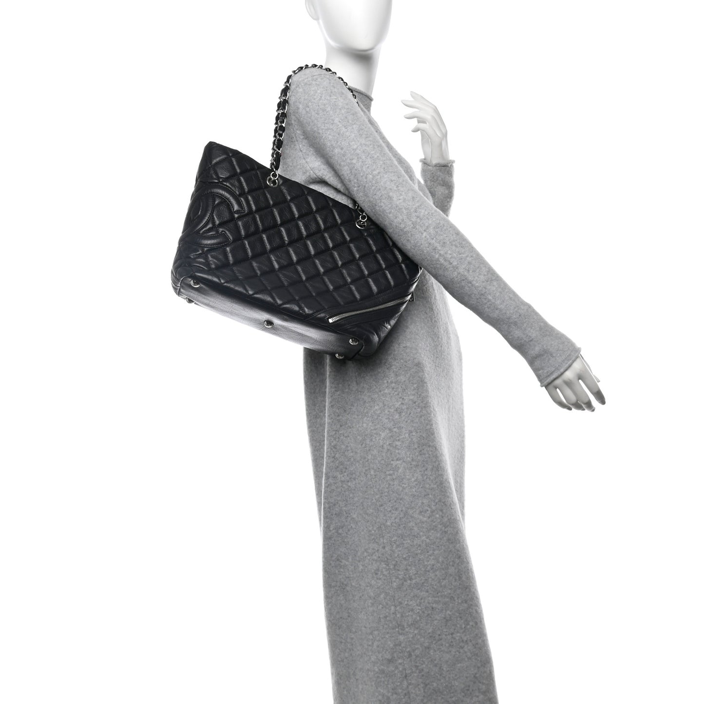 Aged Calfskin Quilted Large Cotton Club Tote Black