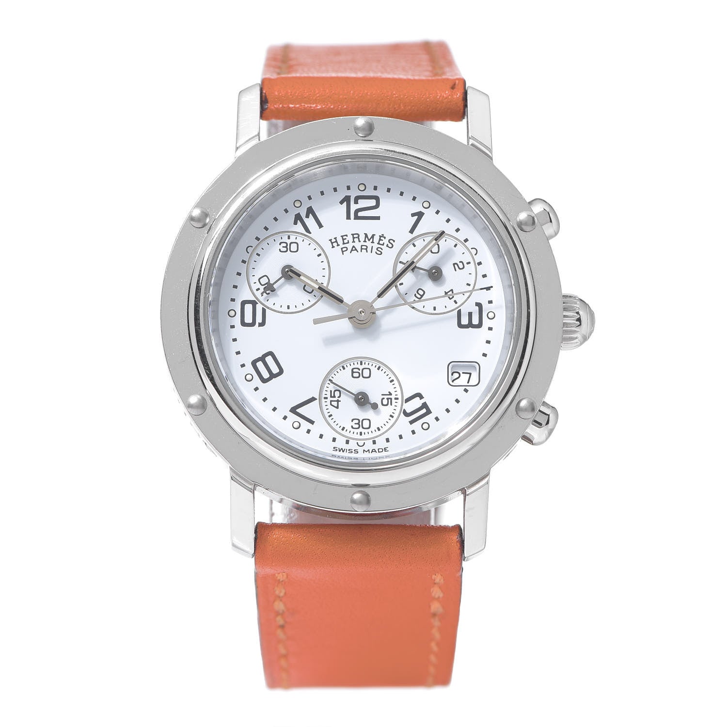 Hermes Stainless Steel Swift 31mm Clipper Chronograph Quartz Watch Orange 1 of 7
