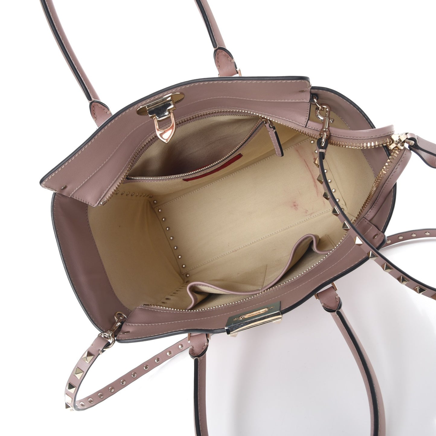 Vitello Rockstud Double Handle Tote Poudre