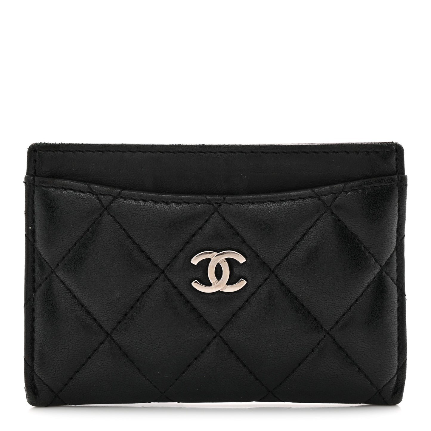 Lambskin Quilted Card Holder Black