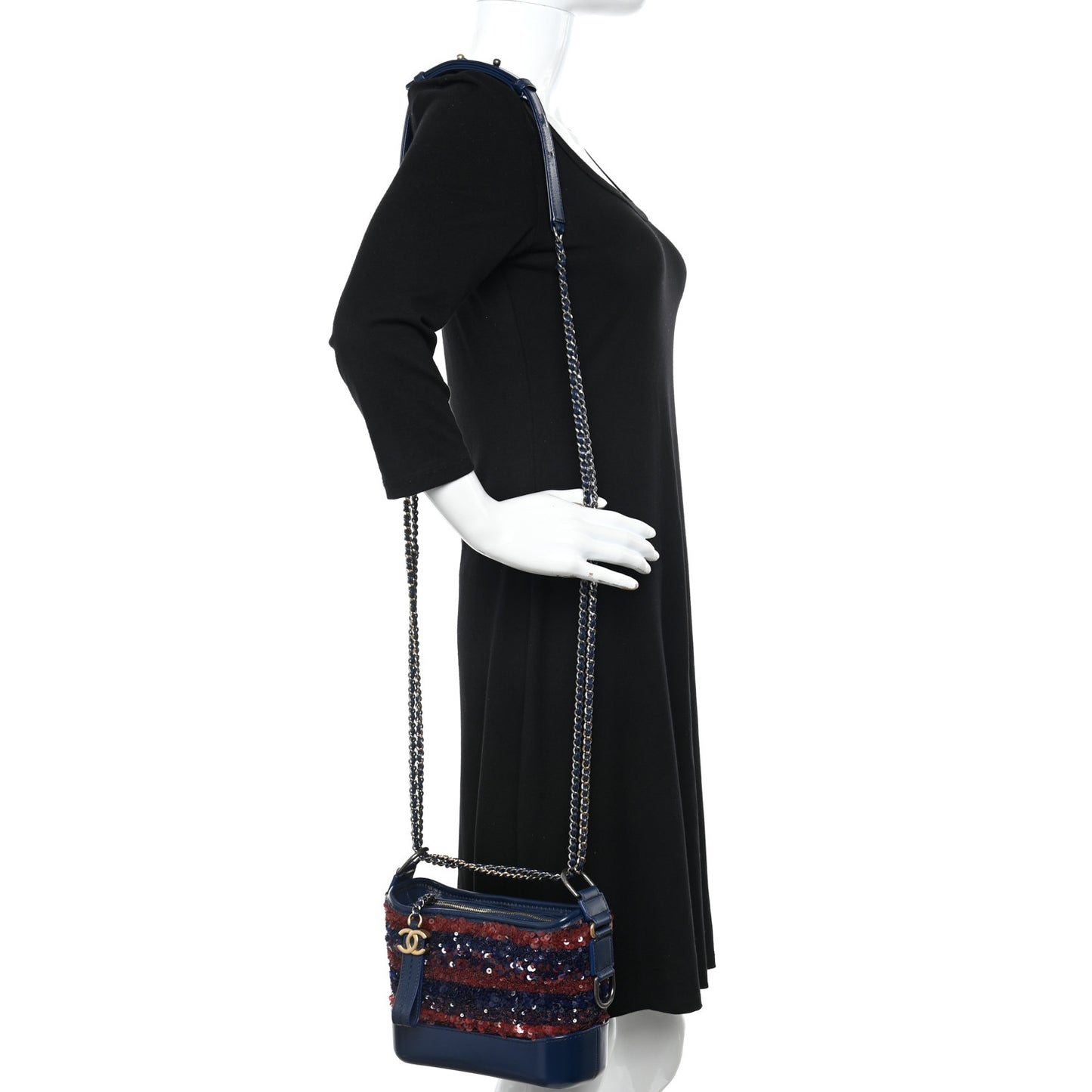 Sequin Calfskin Small Gabrielle Hobo Navy Red