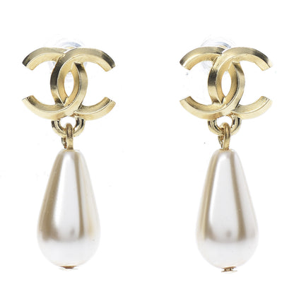 Chanel Metal CC Pearl Drop Earrings Gold 1 of 4