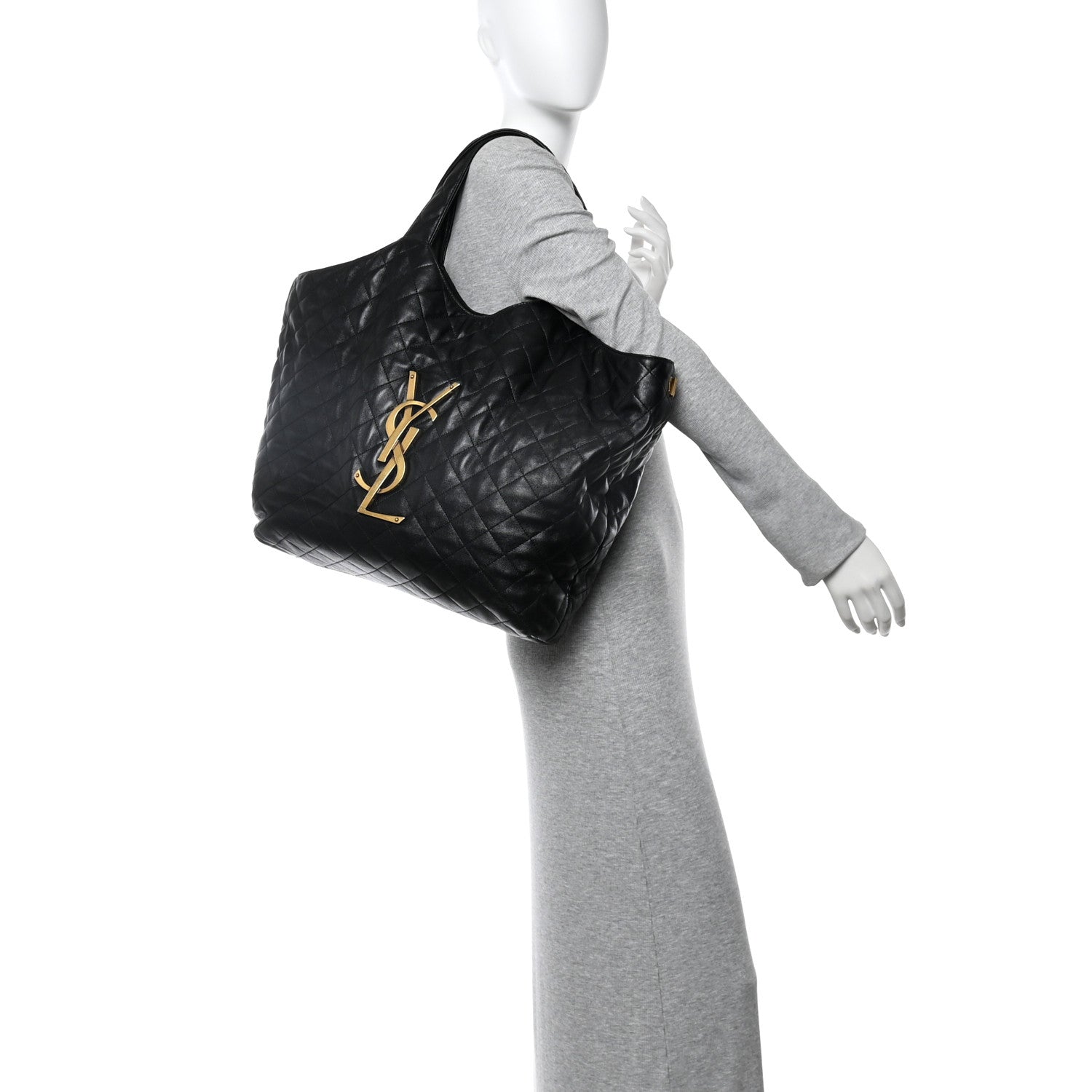 Saint Laurent Lambskin Quilted Maxi Icare Shopping Tote Black 2 of 11