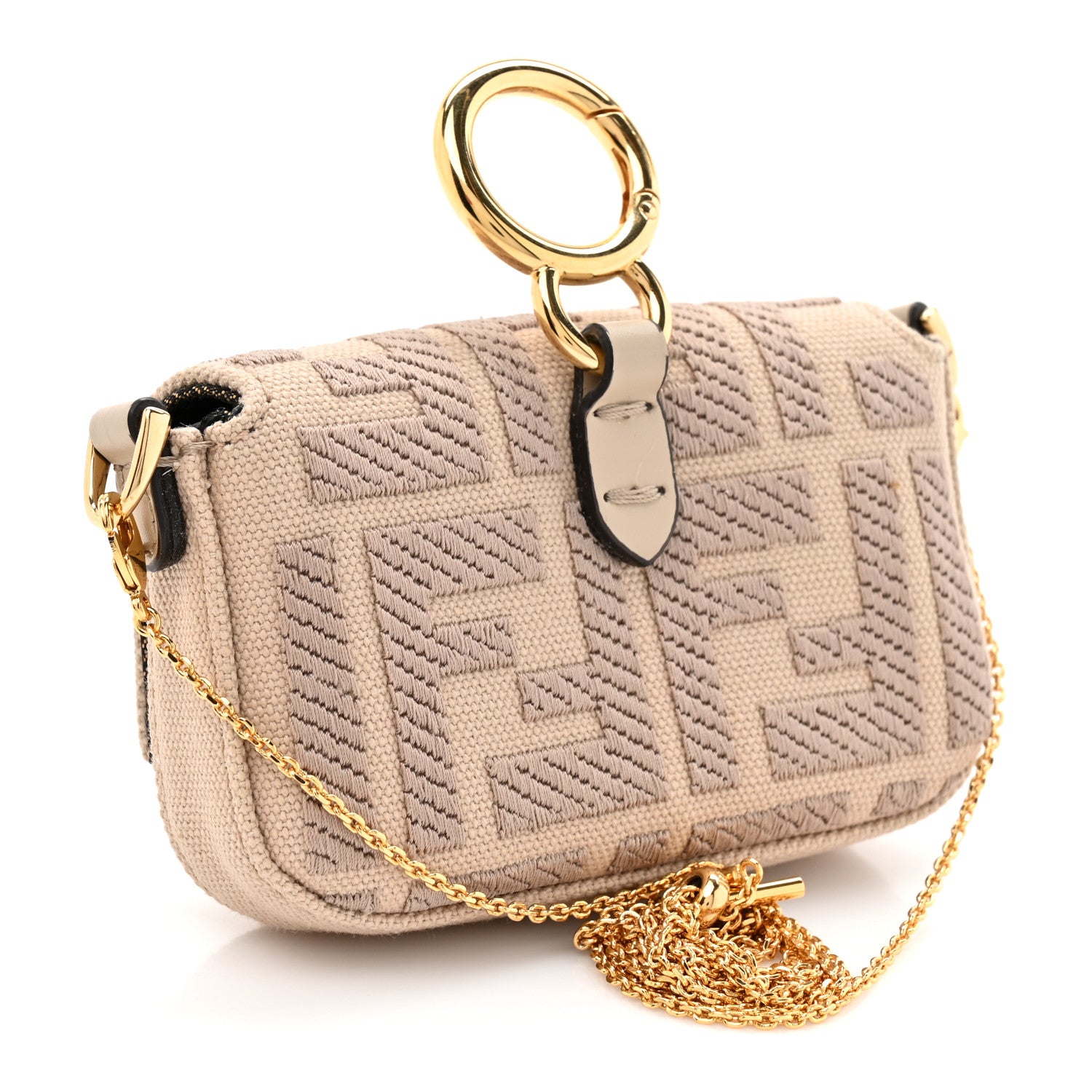 Fendi Canvas Vitello King FF Embroidered Nano Maxi Buckle Baguette Charm Nuvola 3 of 10
