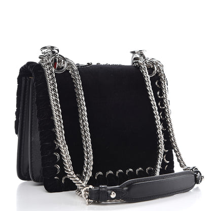 Fendi Velvet Vitello Liberty Crystal Logo Lace Up Small Kan I Shoulder Bag Black 3 of 8