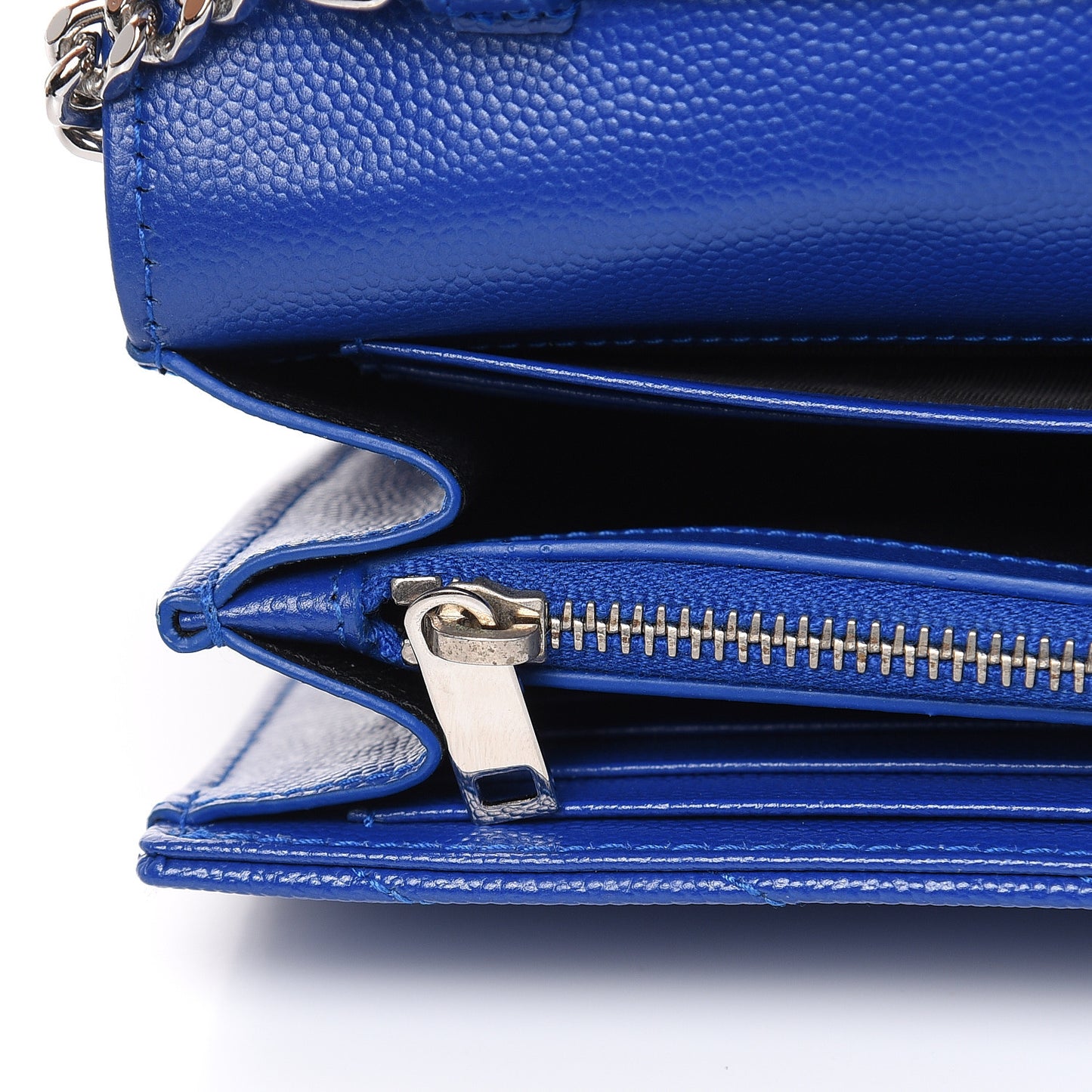 Grain De Poudre Matelasse Chevron Monogram Chain Wallet Blue Majorelle