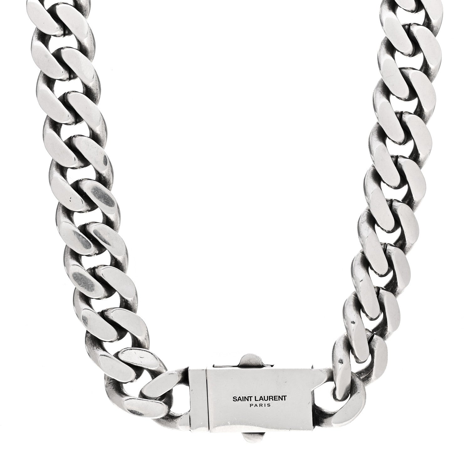 Saint Laurent Metal Curb Chain Necklace Oxidized Silver 1 of 3