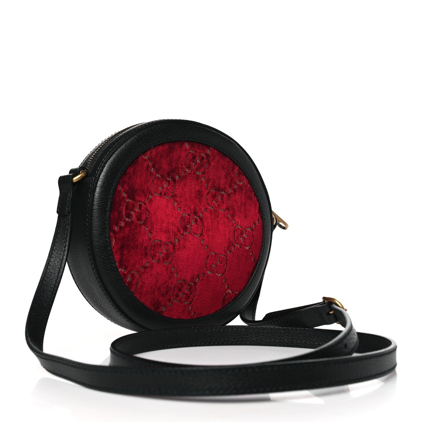 Velvet GG Monogram Textured Calfskin Round Shoulder Bag Red Cipria Black