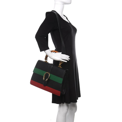 Gucci Calfskin Bamboo Web Large Dionysus Top Handle Bag Black Bright Evergreen Hibiscus Red 2 of 15
