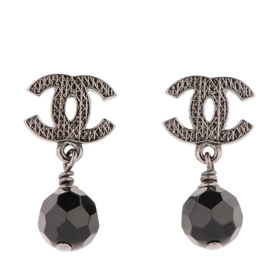 Chanel Ruthenium Bead CC Drop Earrings Black 1 of 4