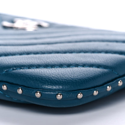 Chanel Lambskin Chevron Quilted Studded Small Cosmetic Case Blue 6 of 14