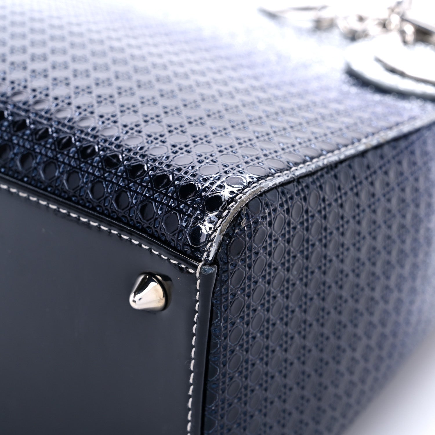 Christian Dior Metallic Patent Micro-Cannage Gradient Medium Lady Dior Silver Blue 8 of 17