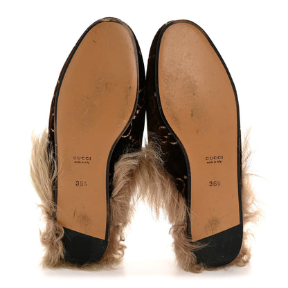Gucci Velvet GG Monogram Fur Womens Princetown Slippers 36.5 Brown Black Natural 6 of 8