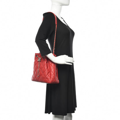 Chanel Lambskin Quilted Chain Drawstring Bag Red 2 of 10