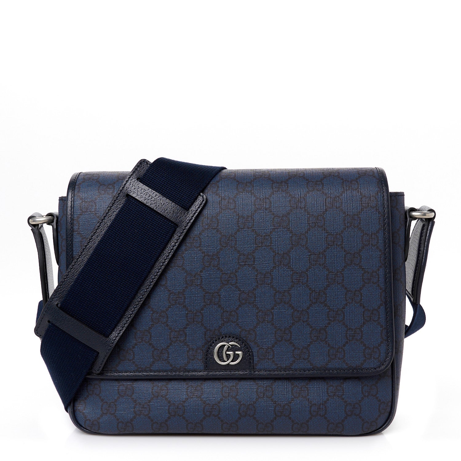 Gucci Tender GG Supreme Monogram Textured Dollar Calfskin Ophidia Messenger Bag Dark Blue 1 of 10