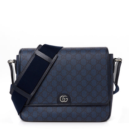Gucci Tender GG Supreme Monogram Textured Dollar Calfskin Ophidia Messenger Bag Dark Blue 1 of 10