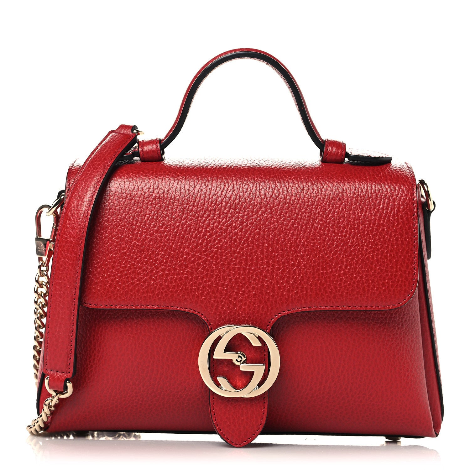 Gucci Dollar Calfskin Interlocking G Top Handle Shoulder Bag Red 1 of 10