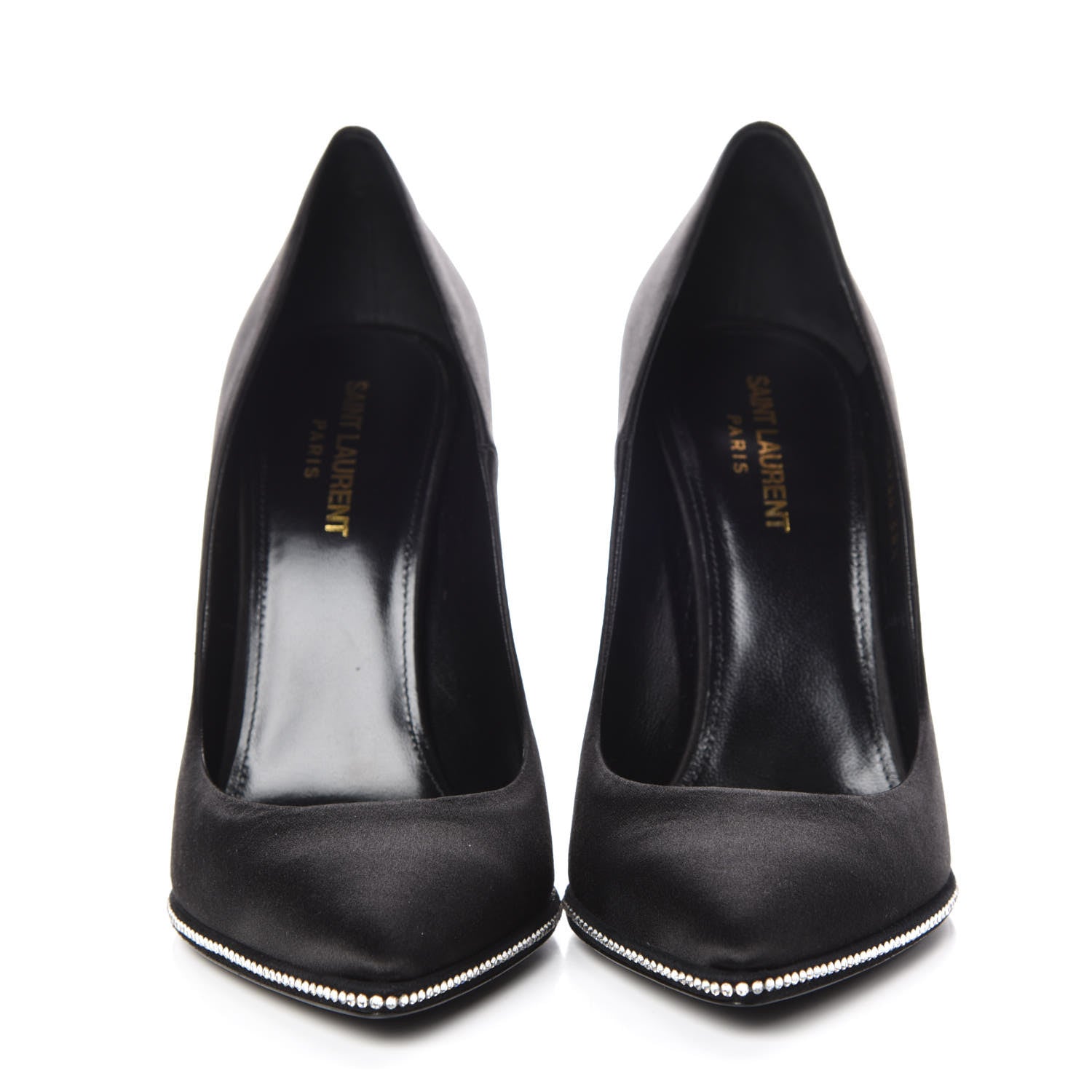 Saint Laurent Satin Crystal Embellished Freja 105 Pumps 38.5 Black 2 of 10