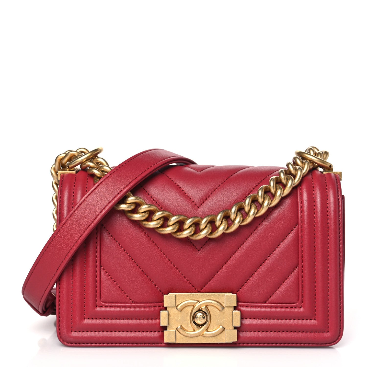 Chanel Calfskin Chevron Quilted Small Boy Flap Red 1 of 9