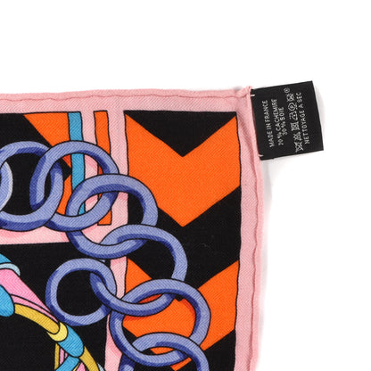 Hermes Cashmere Silk Panoplie Equestre Shawl 140 Black Orange Vert 10 of 10