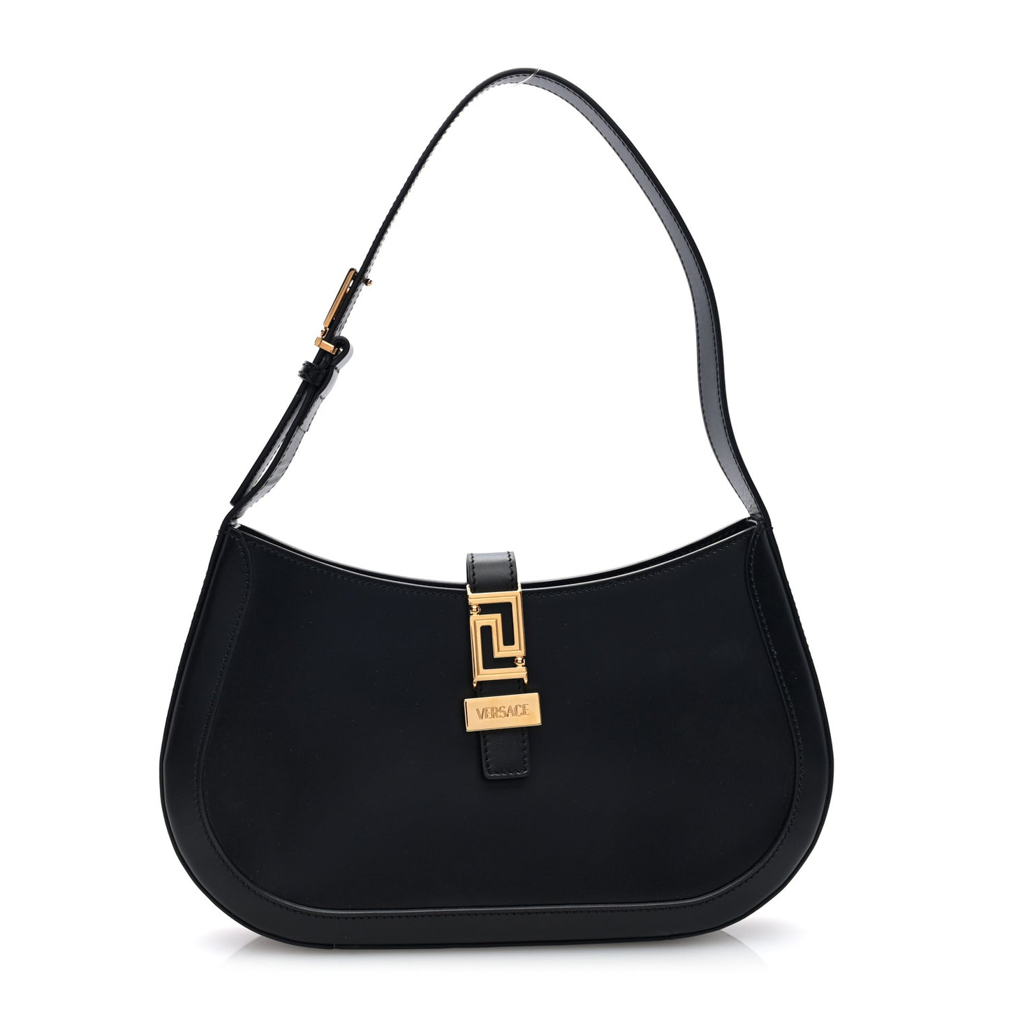 Calfskin Large Greca Goddess Hobo Black