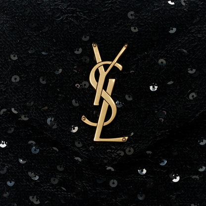 Saint Laurent Sequin Y Quilted Monogram Small Loulou Chain Satchel Black 9 of 11