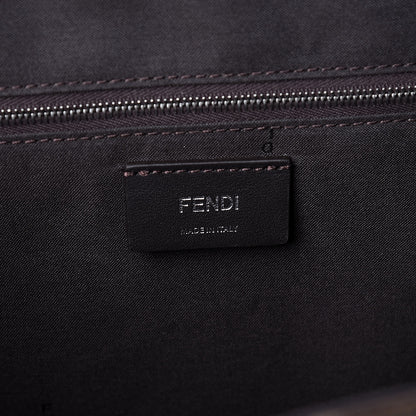 Fendi Glazed Fabric Vitello Century FF 1974 Stamp Patch Shopping Tote Mogano Panna Black 6 of 9