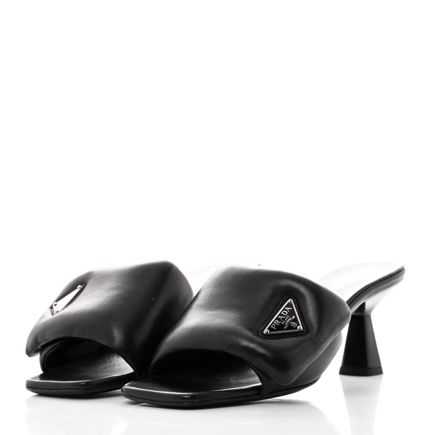 Prada Nappa Soft Padded Metal Triangle Logo 65mm Slide Sandals 37 Black 3 of 8