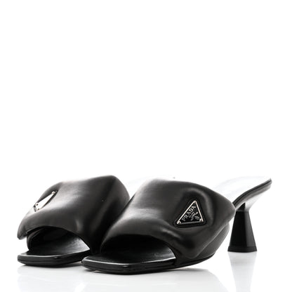Prada Nappa Soft Padded Metal Triangle Logo 65mm Slide Sandals 37 Black 3 of 8