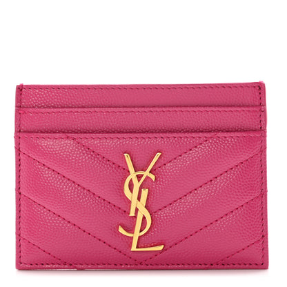 Saint Laurent Grain De Poudre Matelasse Chevron Monogram Credit Card Case Fresh Fuxia 1 of 7