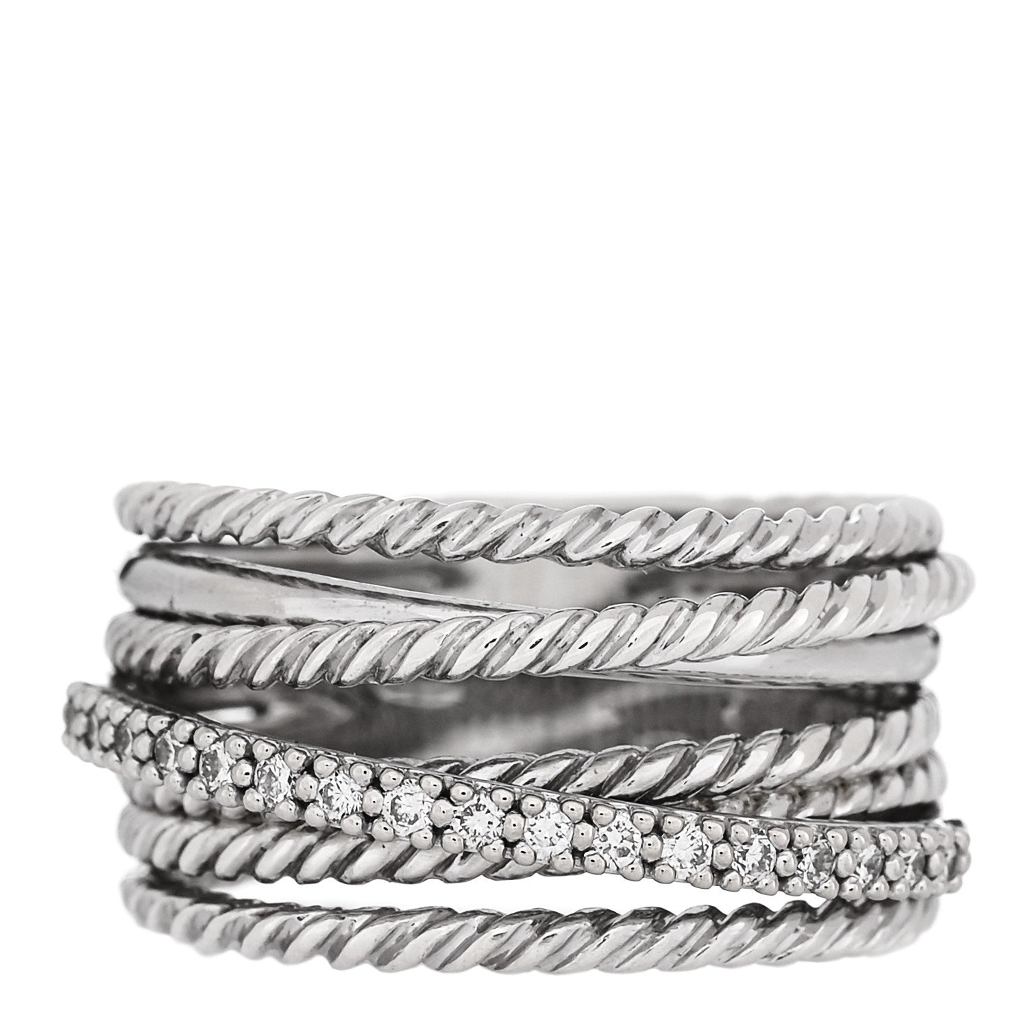 David Yurman Sterling Silver Diamond 12mm Wide Crossover Cable Ring 54 7 1 of 4