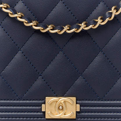 Chanel Lambskin Quilted Boy Wallet On Chain WOC Navy 9 of 12