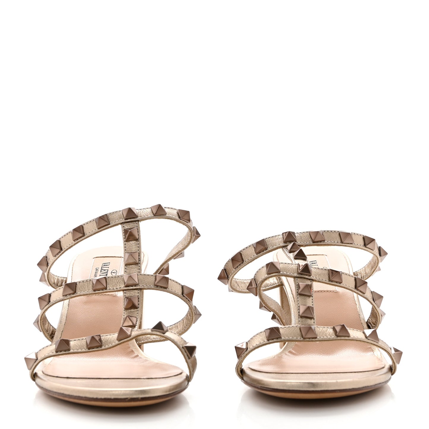 Metallic Pebbled Calfskin Rockstud 60mm Caged Slide Sandals 36 Mekong