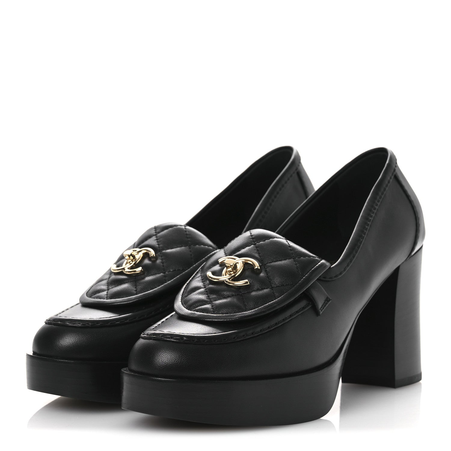 Chanel Lambskin Quilted CC Turnlock Platform Moccasins 37 Black 4 of 10