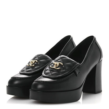 Chanel Lambskin Quilted CC Turnlock Platform Moccasins 37 Black 4 of 10