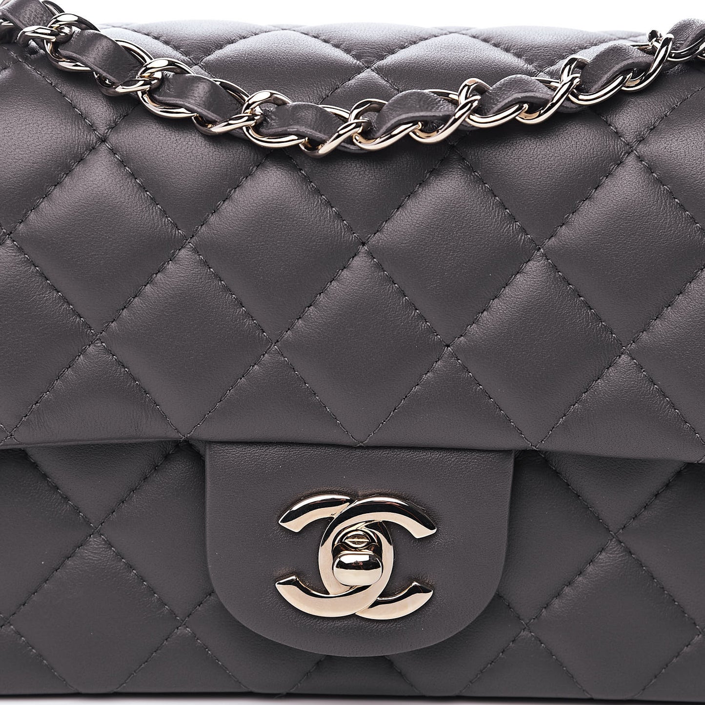 Lambskin Quilted Mini Rectangular Flap Grey