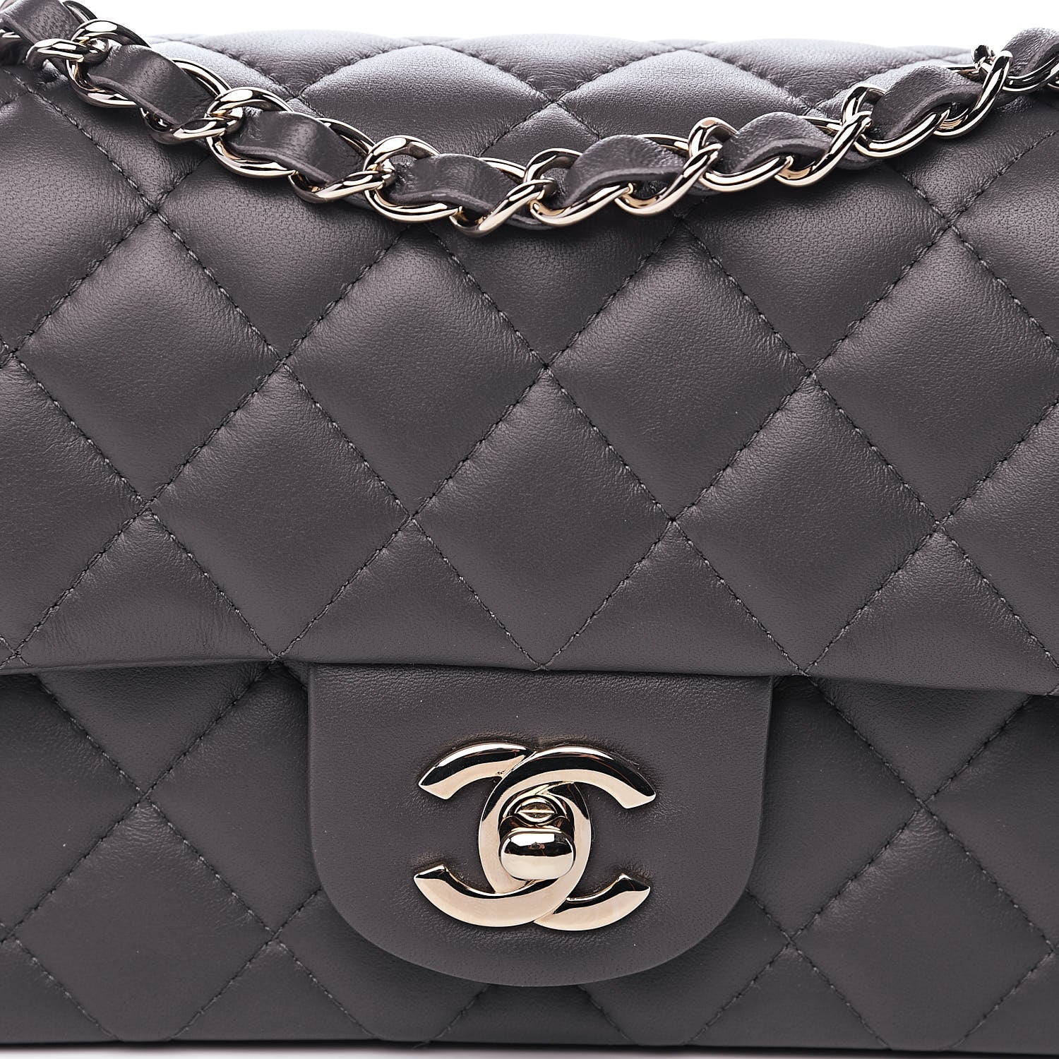 Chanel Lambskin Quilted Mini Rectangular Flap Grey 10 of 11