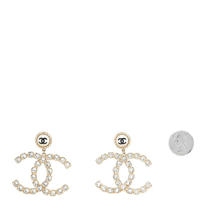 Chanel Crystal Pearl Large CC Drop Earrings Light Gold 2 of 4